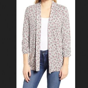 Bobeau Berry Patterned Hacci Open Front Cardigan‎